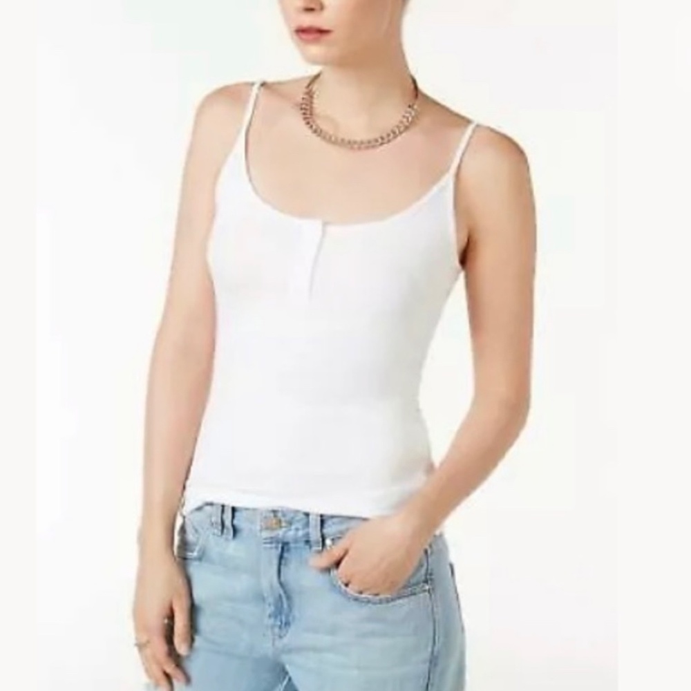 GUESS Womens Spaghetti Strap Scoop Neck Casual Top